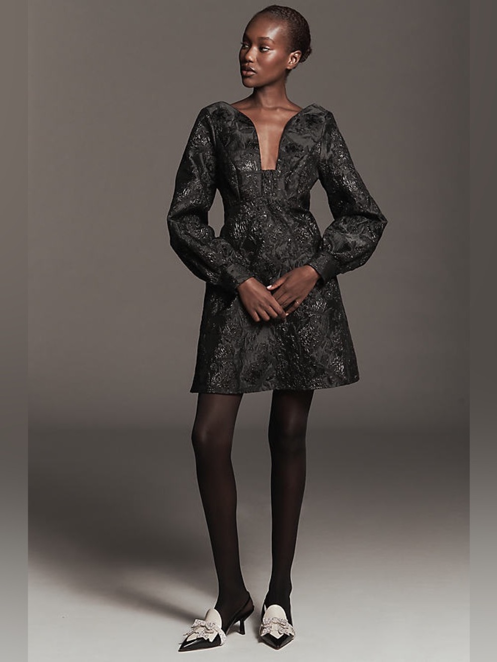 NWT Anthropologie Maeve Jacquard Babydoll Mini Dress 2 Black